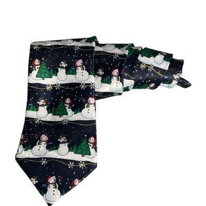 Yule Tide Greetings Hallmark Men’s Holiday Winter Neck Tie Navy Blue Snowmen